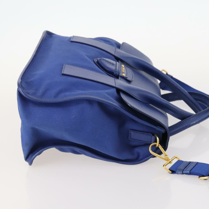 【日本直送】PRADA 手提包 皮革帆布 兩用 藍色金色 正品 BA10762-2