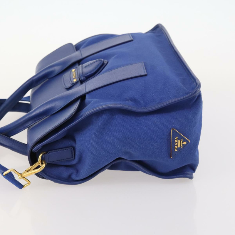 【日本直送】PRADA 手提包 皮革帆布 兩用 藍色金色 正品 BA10762-3