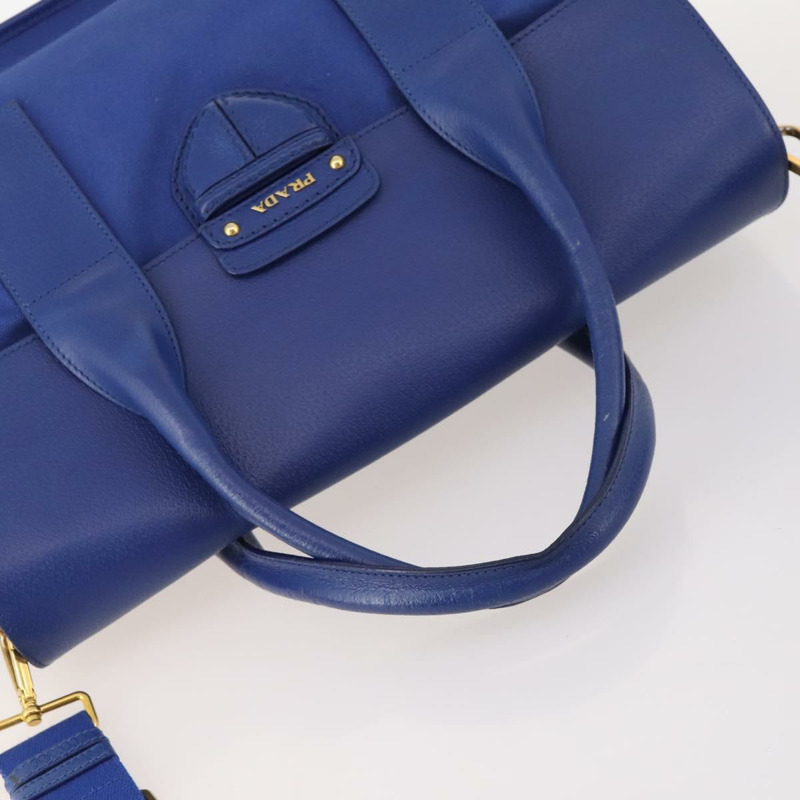 【日本直送】PRADA 手提包 皮革帆布 兩用 藍色金色 正品 BA10762-5