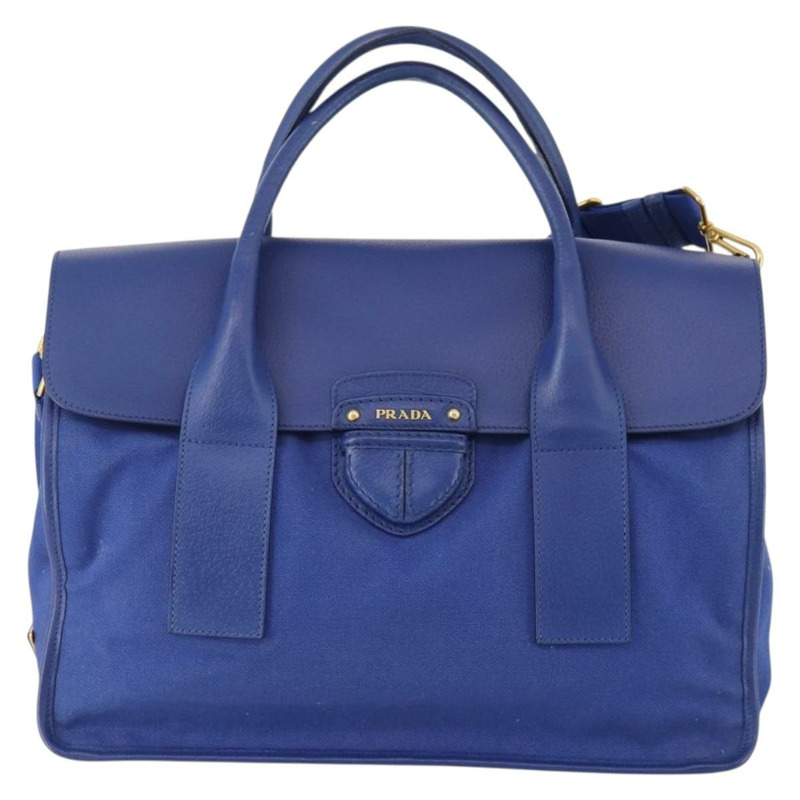 【日本直送】PRADA 手提包 皮革帆布 兩用 藍色金色 正品 BA10762-12