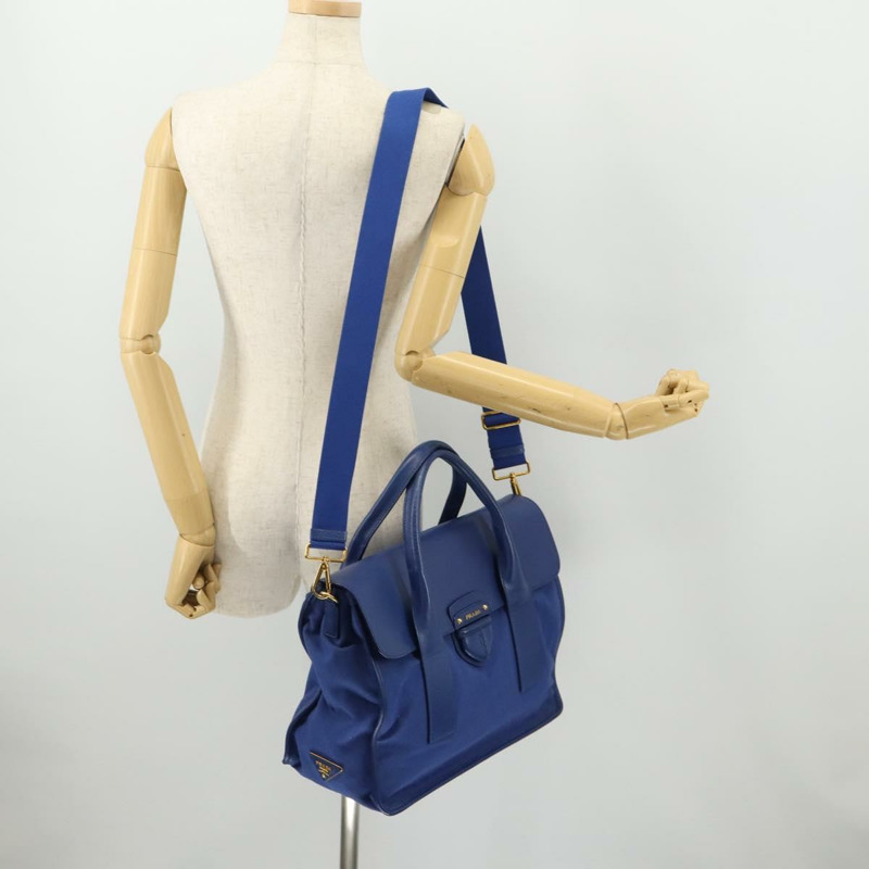 【日本直送】PRADA 手提包 皮革帆布 兩用 藍色金色 正品 BA10762-25