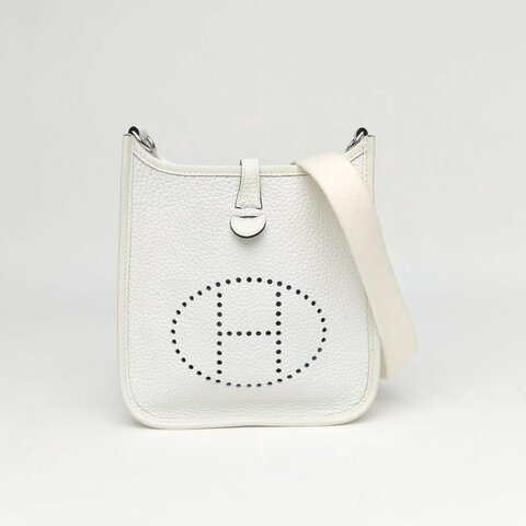 HERMES EvelyneMini160U新白色TC皮W刻銀扣肩背包
