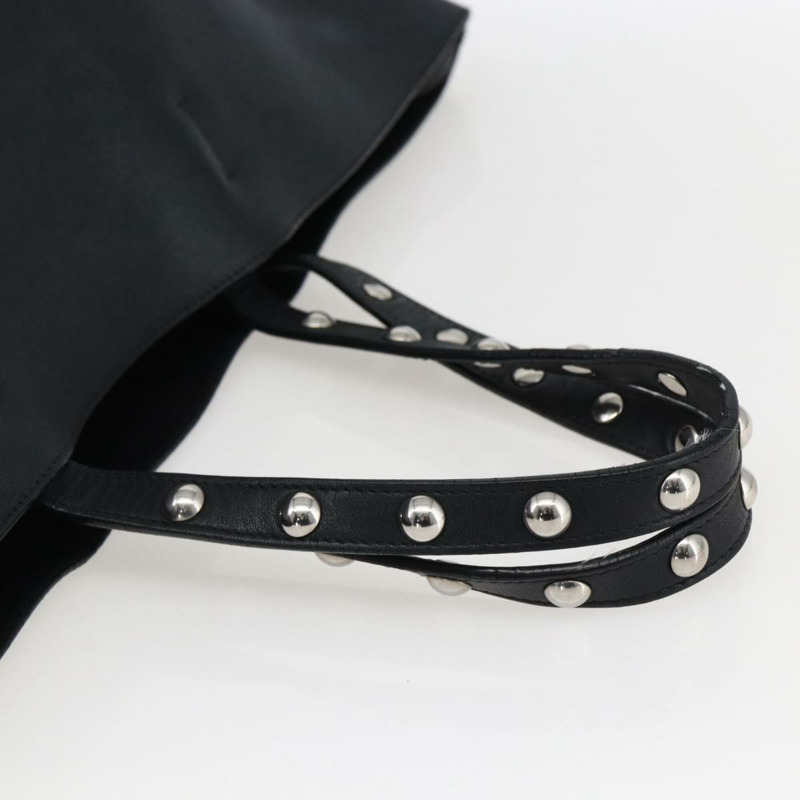 【日本直送】CELINE 鉚釘手提包 皮革 黑色 銀色 Auth mr2054-6