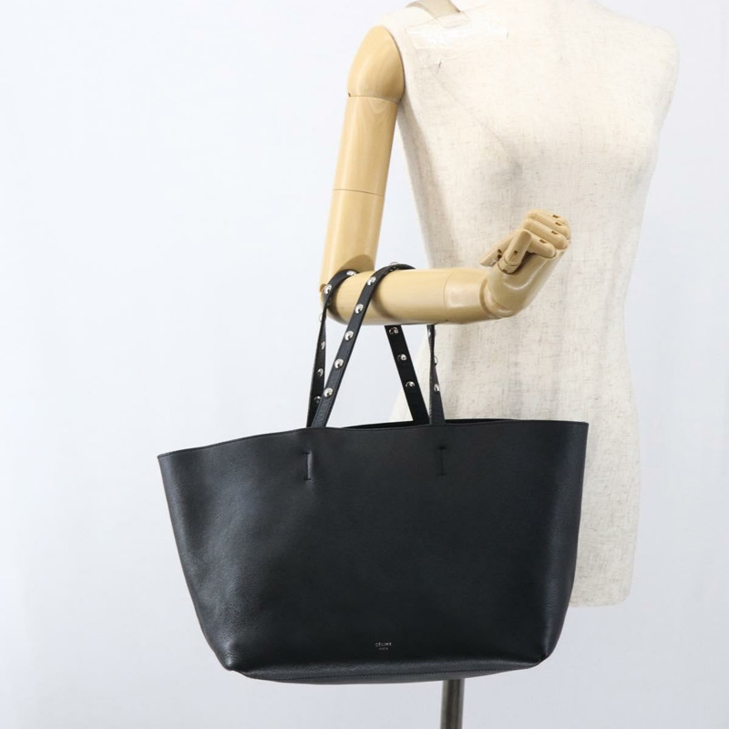 【日本直送】CELINE 鉚釘手提包 皮革 黑色 銀色 Auth mr2054-21