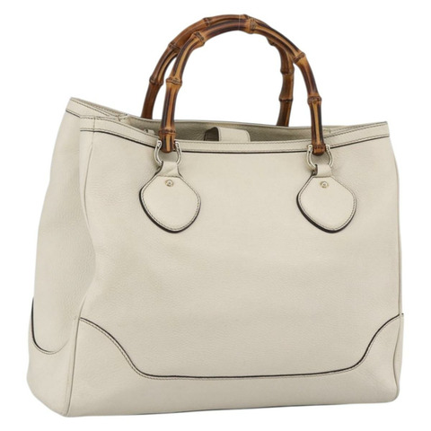 GUCCI 竹節手提包 皮革 白色 金色 282317 Auth mr2074