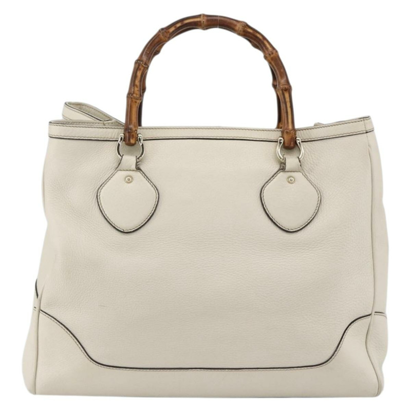 【日本直送】GUCCI 竹節手提包 皮革 白色 金色 282317 Auth mr2074-1