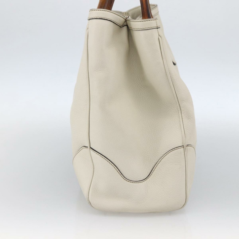 【日本直送】GUCCI 竹節手提包 皮革 白色 金色 282317 Auth mr2074-2