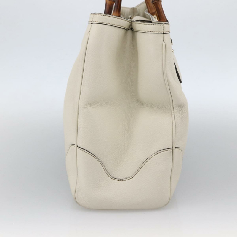 【日本直送】GUCCI 竹節手提包 皮革 白色 金色 282317 Auth mr2074-3