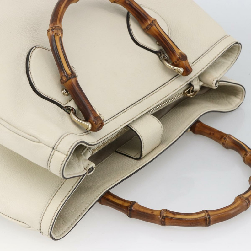 【日本直送】GUCCI 竹節手提包 皮革 白色 金色 282317 Auth mr2074-5