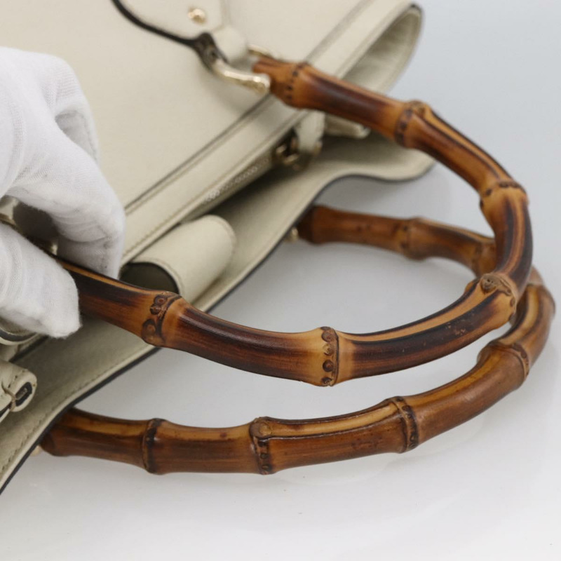 【日本直送】GUCCI 竹節手提包 皮革 白色 金色 282317 Auth mr2074-6