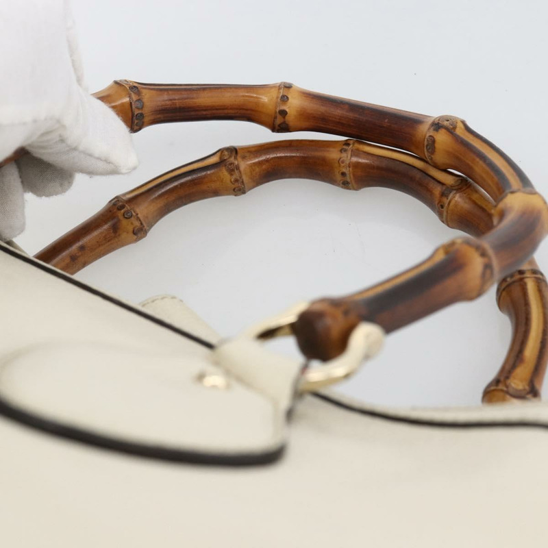 【日本直送】GUCCI 竹節手提包 皮革 白色 金色 282317 Auth mr2074-7