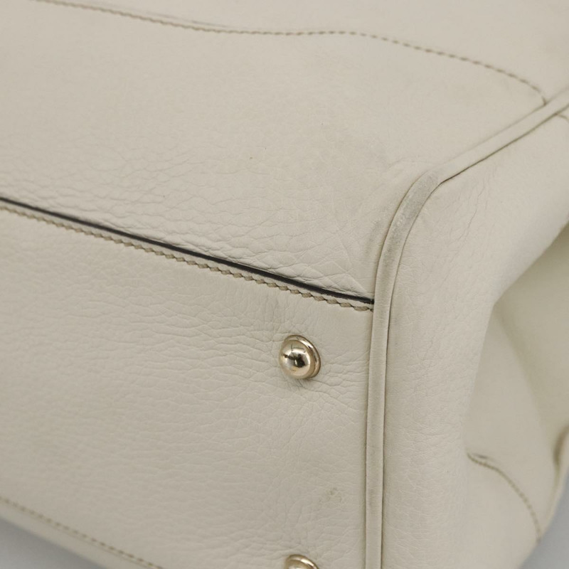 【日本直送】GUCCI 竹節手提包 皮革 白色 金色 282317 Auth mr2074-8