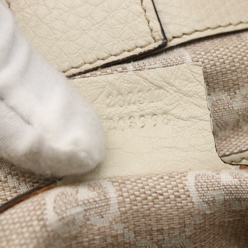 【日本直送】GUCCI 竹節手提包 皮革 白色 金色 282317 Auth mr2074-11