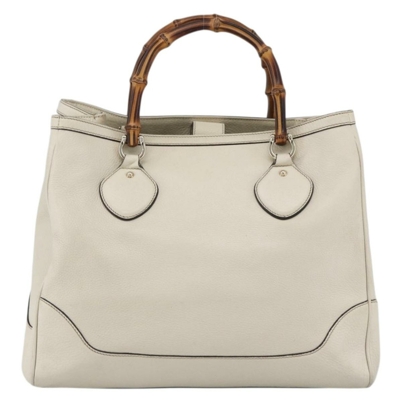 【日本直送】GUCCI 竹節手提包 皮革 白色 金色 282317 Auth mr2074-12