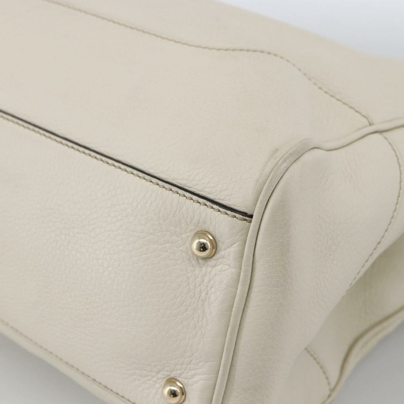 【日本直送】GUCCI 竹節手提包 皮革 白色 金色 282317 Auth mr2074-14