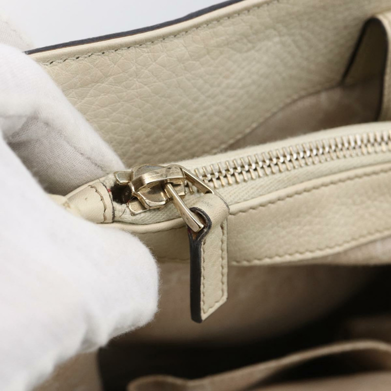 【日本直送】GUCCI 竹節手提包 皮革 白色 金色 282317 Auth mr2074-20