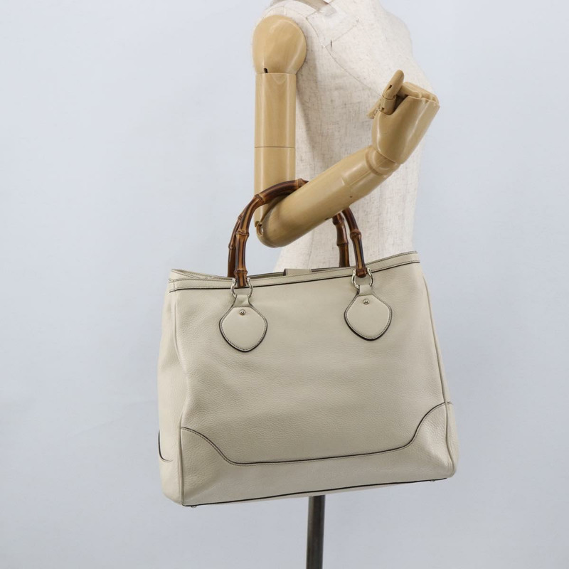 【日本直送】GUCCI 竹節手提包 皮革 白色 金色 282317 Auth mr2074-23