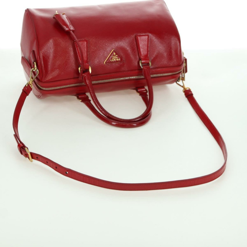 【日本直送】PRADA 手提包 Safiano 皮革 2way 紅色金色 Auth mr2038-8