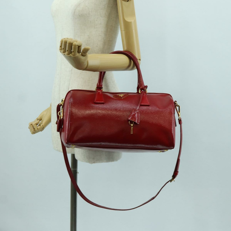 【日本直送】PRADA 手提包 Safiano 皮革 2way 紅色金色 Auth mr2038-27