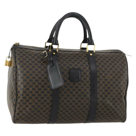 CELINE Macadam帆布波士頓包 PVC皮革 黑色 金色 Auth mr2010