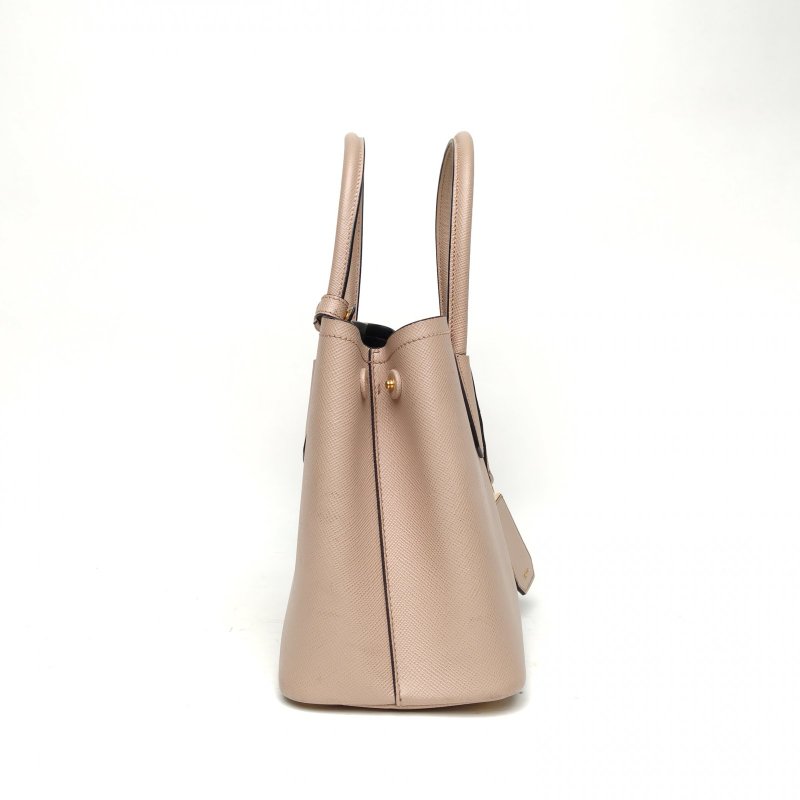 PRADA Double手提單肩包小號奶茶色牛皮金扣肩背包-3