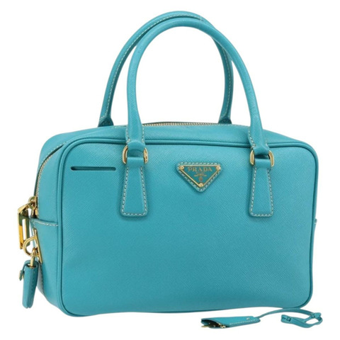 PRADA 手提包 Safiano 皮革 金色 祖母綠 正品 171445V