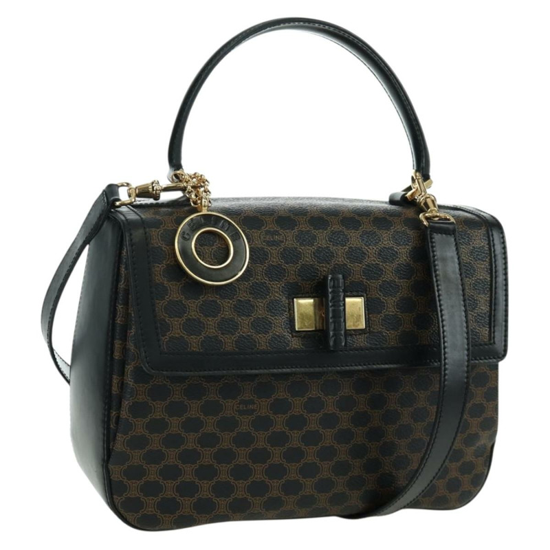 【日本直送】CELINE Circle Macadam帆布手提包 PVC 2way 黑色金色 Auth 171461V-0