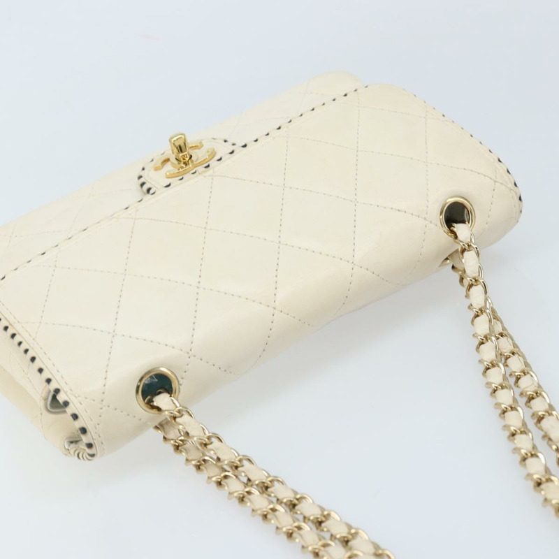 【日本直送】香奈兒 Matelasse 25 鏈條肩背包 白色 皮革 金色 CC 標誌 Auth 168320V-5