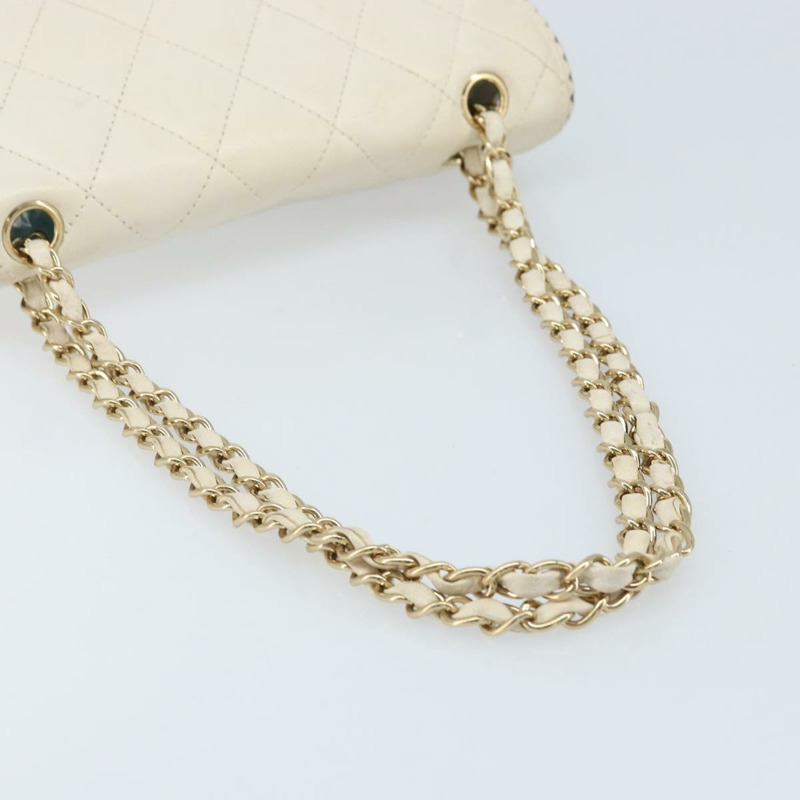 【日本直送】香奈兒 Matelasse 25 鏈條肩背包 白色 皮革 金色 CC 標誌 Auth 168320V-6