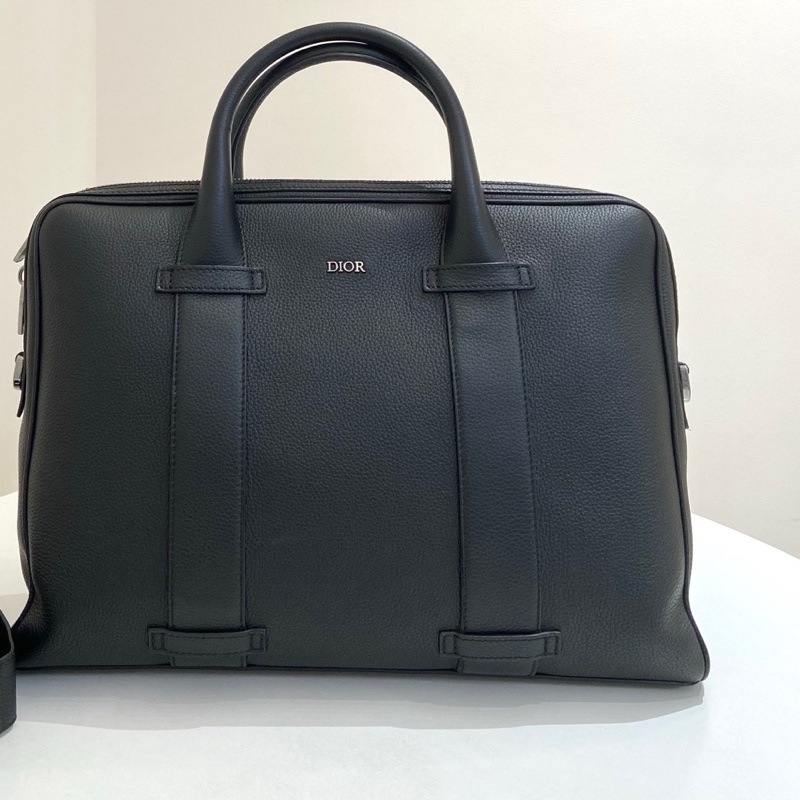 Dior迪奧黑色牛皮男士公文包手提包  尺寸：38*5.5*27 附件：肩帶。-0