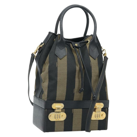 FENDI 胡桃色帆布手提包 PVC 兩用黑色棕色 正品 LNZ340