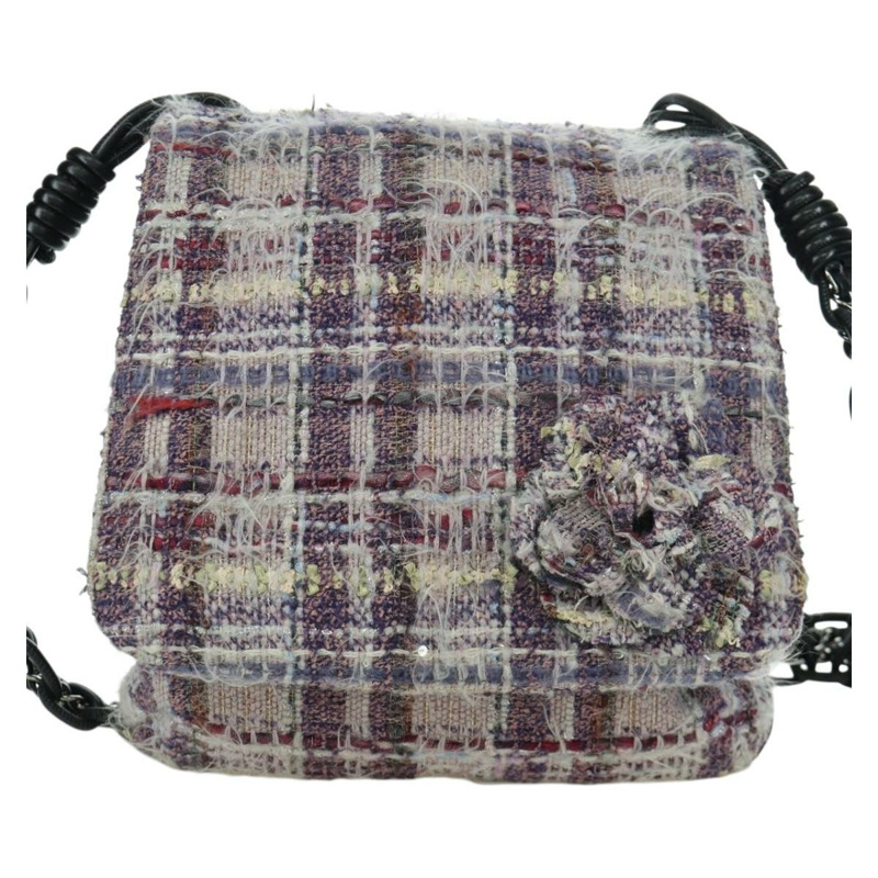 【日本直送】香奈兒山茶花鏈肩背包，斜紋軟呢紫色銀色雙C標誌，正品 LNZ320SAv-12