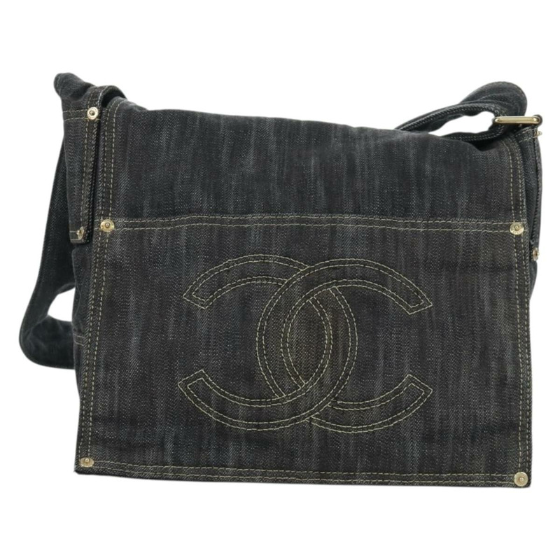 【日本直送】香奈兒 COCO 標誌單背包，牛仔布海軍藍金色雙C標誌，正品編號 171512SAM-12