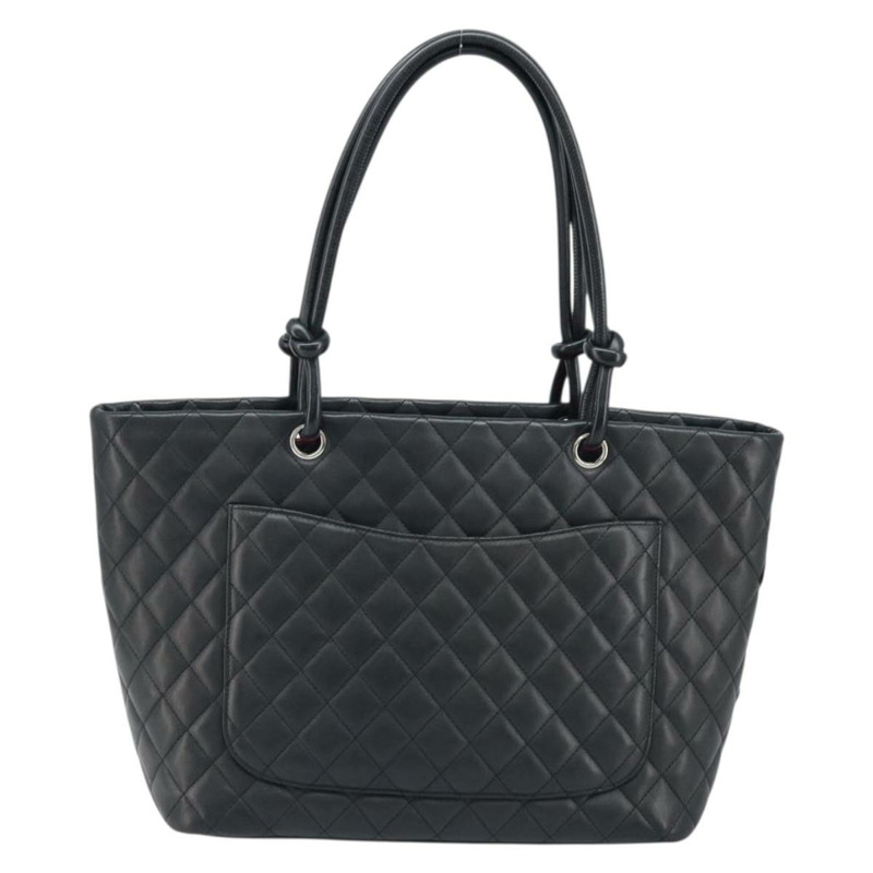 【日本直送】香奈兒 Cambon 系列絎縫托特包，羊皮材質，黑色銀色雙C標誌，正品編號 173305SAM-1