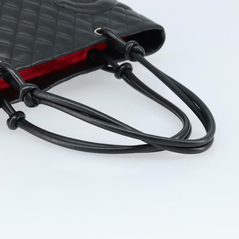 【日本直送】香奈兒 Cambon 系列絎縫托特包，羊皮材質，黑色銀色雙C標誌，正品編號 173305SAM-6