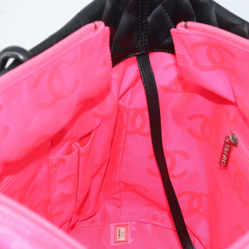 【日本直送】香奈兒 Cambon 系列絎縫托特包，羊皮材質，黑色銀色雙C標誌，正品編號 173305SAM-18