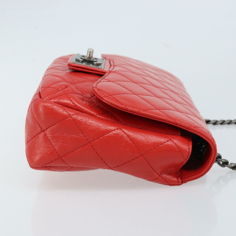【日本直送】香奈兒 Matelasse 25 鏈條肩背包 小牛皮 紅色 CC 標誌 Auth 173308V-2