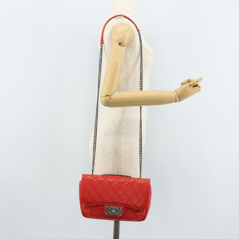 【日本直送】香奈兒 Matelasse 25 鏈條肩背包 小牛皮 紅色 CC 標誌 Auth 173308V-28