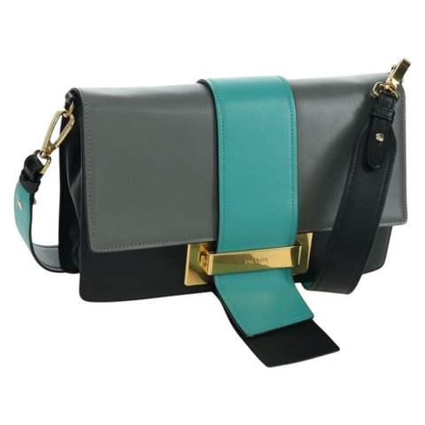 PRADA 灰色金色皮革肩背包，正品編號 173314V
