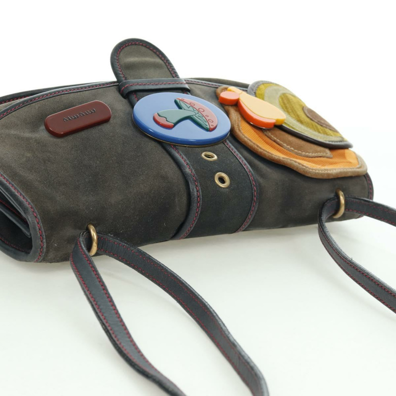 【日本直送】Miu Miu 單肩包 麂皮海軍藍金色 正品 ARZ130V-5