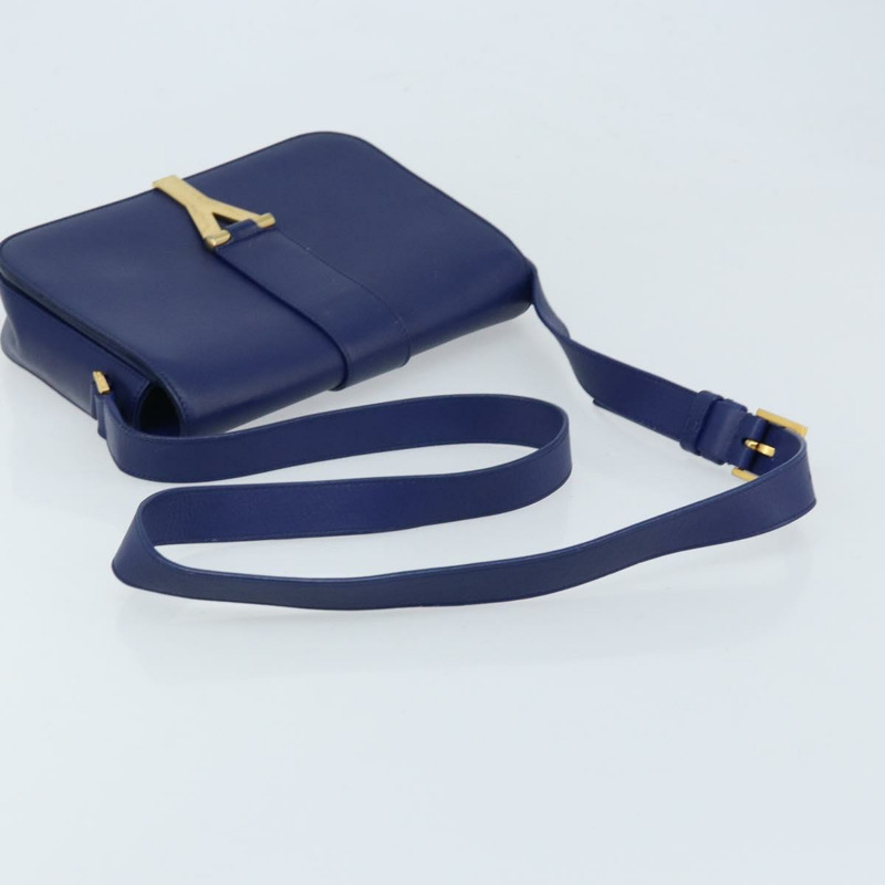 【日本直送】SAINT LAURENT Y Line 肩背包 皮革 藍色 金色 311214 正品 172514V-6