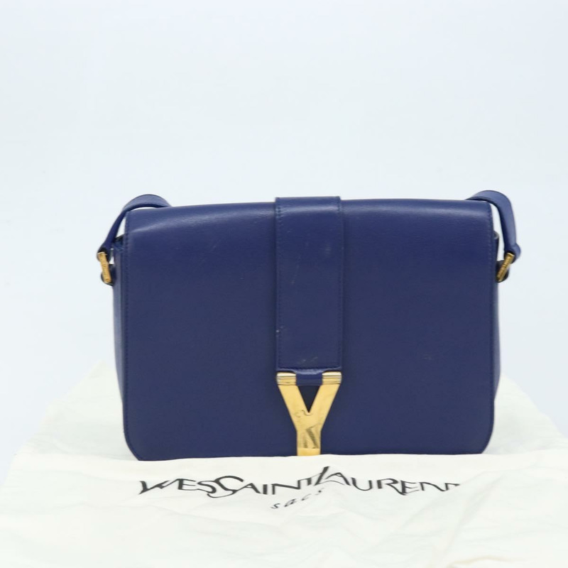 【日本直送】SAINT LAURENT Y Line 肩背包 皮革 藍色 金色 311214 正品 172514V-11