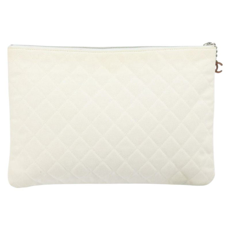 【日本直送】香奈兒 (CHANEL) Matelasse 帆布手拿包 白色 銀色 CC 標誌 Auth 172468V-1