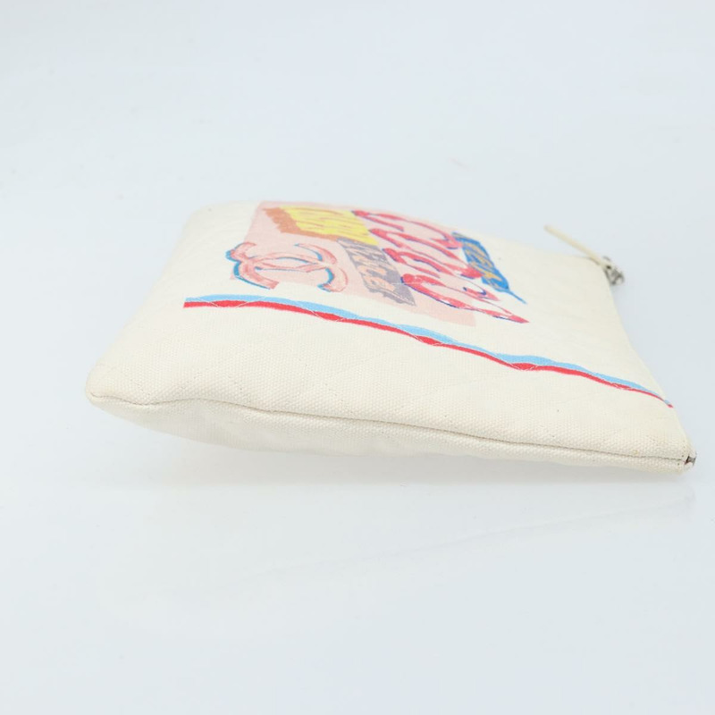 【日本直送】香奈兒 (CHANEL) Matelasse 帆布手拿包 白色 銀色 CC 標誌 Auth 172468V-2