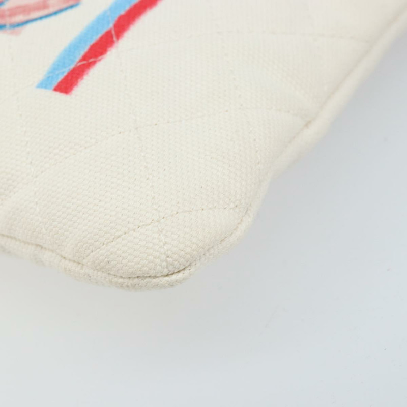 【日本直送】香奈兒 (CHANEL) Matelasse 帆布手拿包 白色 銀色 CC 標誌 Auth 172468V-6