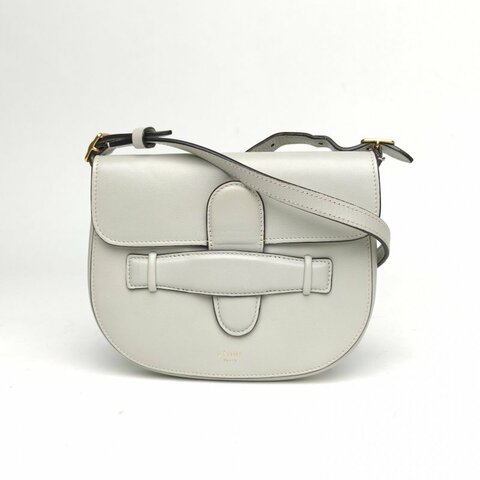 CELINE 灰色牛皮金扣馬鞍包Mini肩背包