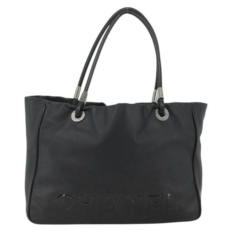 【日本直送】香奈兒山茶花托特包，羊皮材質，黑色銀色雙C標誌，正品 ARZ388A-12