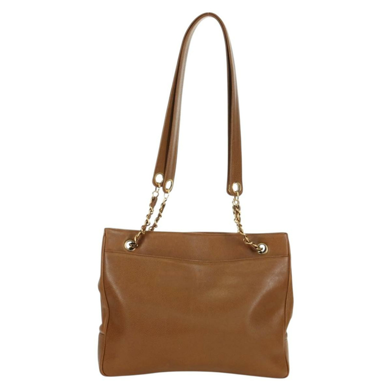 【日本直送】香奈兒魚子醬牛皮棕色金色雙C標誌手提包 Auth bs33755A-1