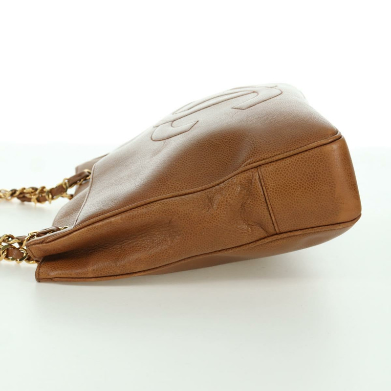 【日本直送】香奈兒魚子醬牛皮棕色金色雙C標誌手提包 Auth bs33755A-2