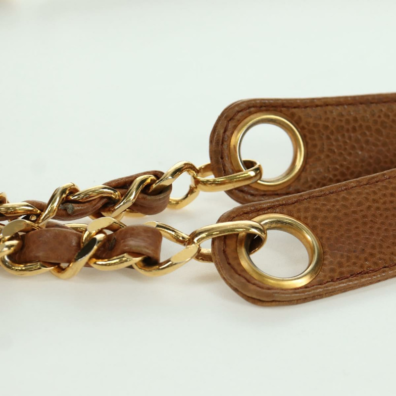 【日本直送】香奈兒魚子醬牛皮棕色金色雙C標誌手提包 Auth bs33755A-7